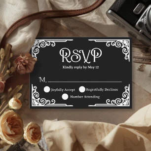  Cinematic Vintage White Black Wedding  RSVP Card