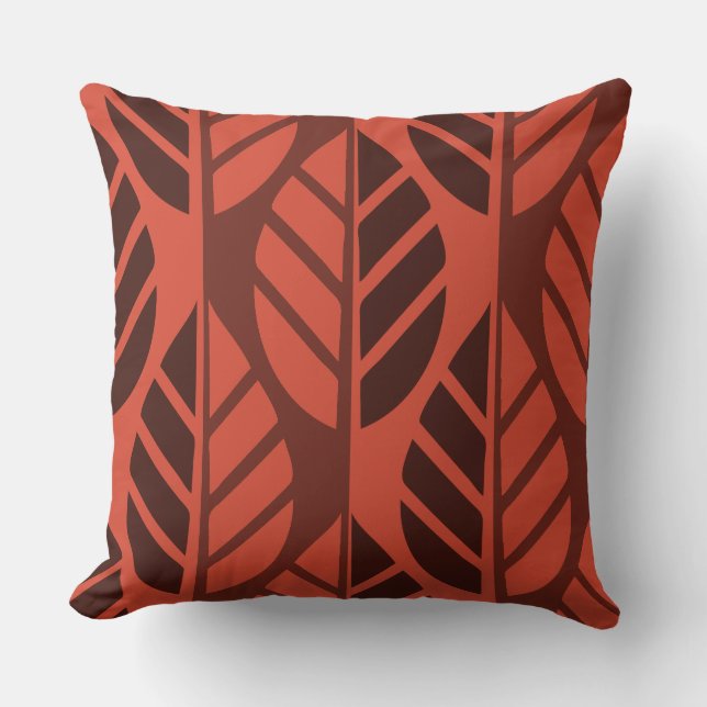 Cinnabar Red Leaves Pattern Cushion (Front)