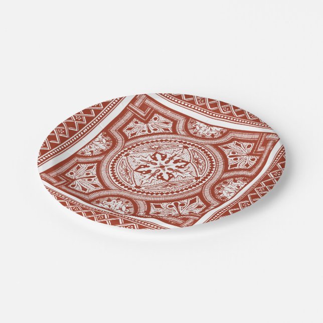 Cinnabar Woodblock IV Paper Plate (Angled)