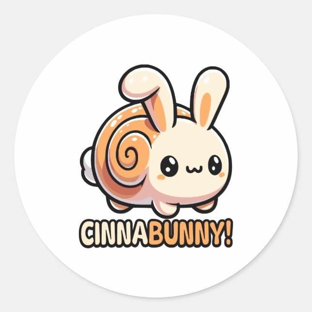 Cinnabunny! Cute Cinnamon Roll Bunny Pun Classic Round Sticker (Front)