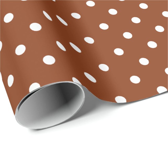 Cinnamon Brown | White Polka Dot Wrapping Paper (Roll Corner)
