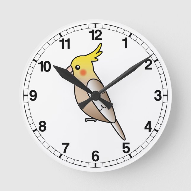 Cinnamon Cartoon Cockatiel Parrot Bird Round Clock (Front)