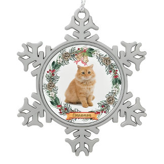 Cinnamon Cat Photo Personalised Snowflake Christma Pewter Christmas Ornament