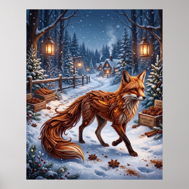 Cinnamon Fox Winter Forest Poster (Front)