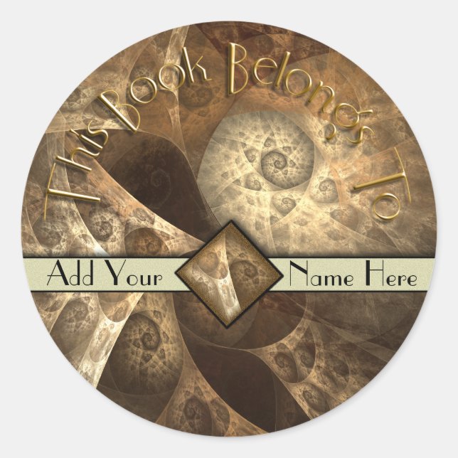 Cinnamon & Ginger Fractal Bookplate Classic Round Sticker (Front)