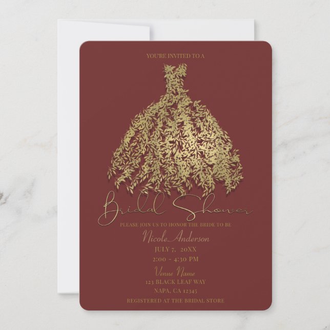 Cinnamon Gold Rustic Botanical Dress Bridal Shower Invitation (Front)