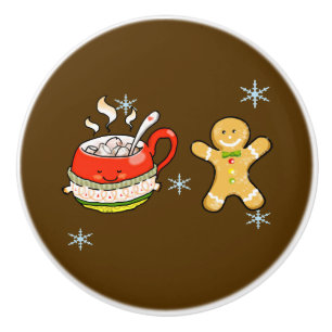 cinnamon hot cocoa & gingerbread man cookie ceramic knob