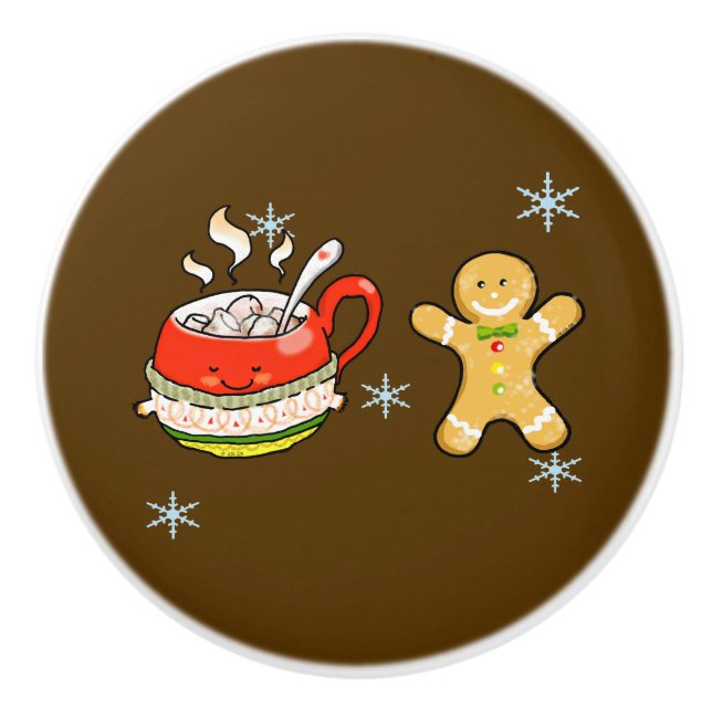cinnamon hot cocoa & gingerbread man cookie ceramic knob (Front)