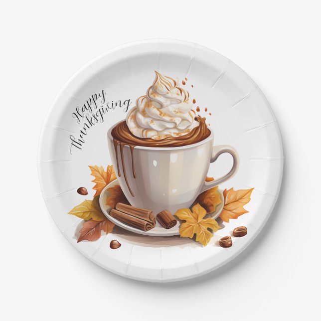 Cinnamon Latte Thanksgiving Paper Plates  (Front)