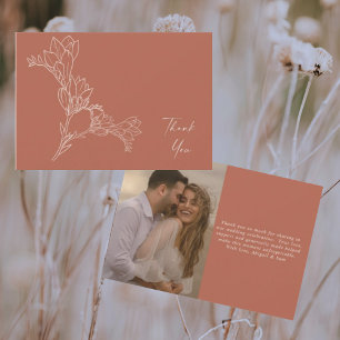 Cinnamon Modern Floral Photo Wedding Thank You Card