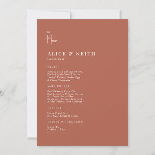 Cinnamon Modern Wedding Menu Invitation