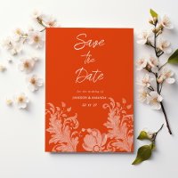 Cinnamon orange white floral lace Save The Date