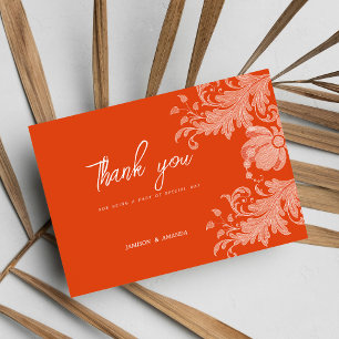 Cinnamon orange white floral lace Thank You Invitation