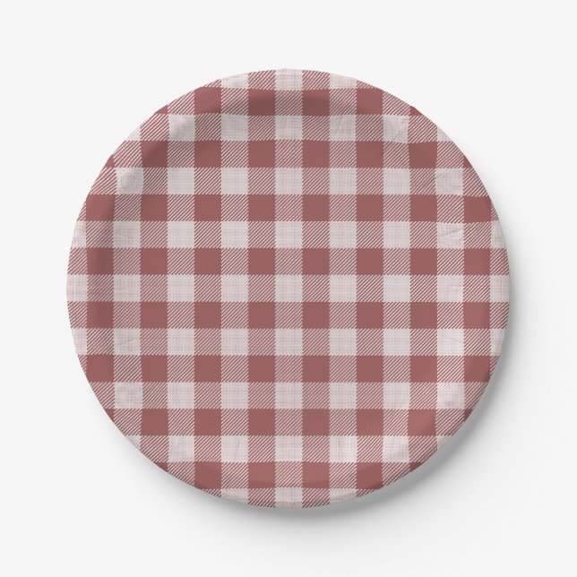 Cinnamon Red Gingham Plaid Paper Plate (Front)