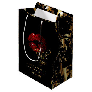 Cinnamon Red Glitter Lip & Gold Marble - Thank You Medium Gift Bag