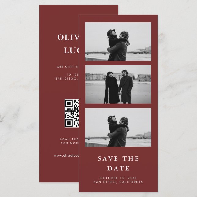 Cinnamon Red Photo Strip QR Code Wedding (Front/Back)