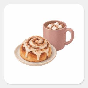 Cinnamon Roll and Cocoa Square Sticker