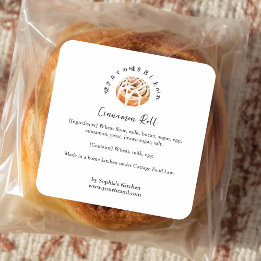 Cinnamon Roll Bread Watercolor Bakery Ingredient Square Sticker