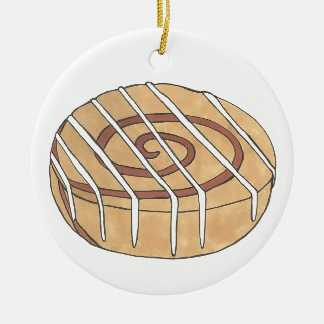 Cinnamon Roll Bun Pastry Chef Bakery Cafe Ceramic Tree Decoration (Front)