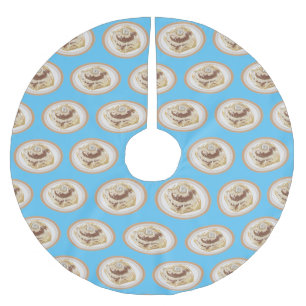 Cinnamon roll cartoon illustration brushed polyester tree skirt