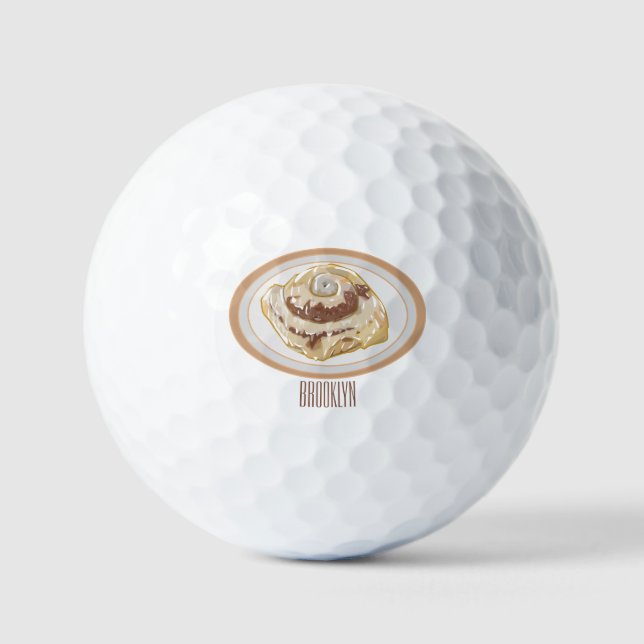 Cinnamon roll cartoon illustration  golf balls (Front)