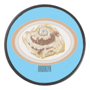 Cinnamon roll cartoon illustration  hockey puck