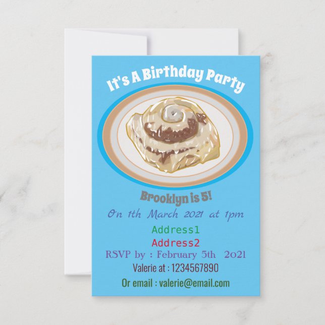 Cinnamon roll cartoon illustration  invitation (Front)