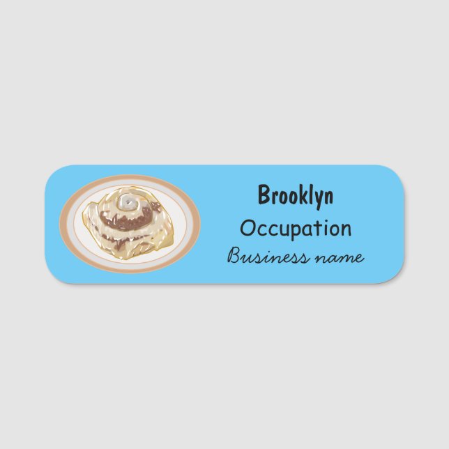 Cinnamon roll cartoon illustration name tag (Front)