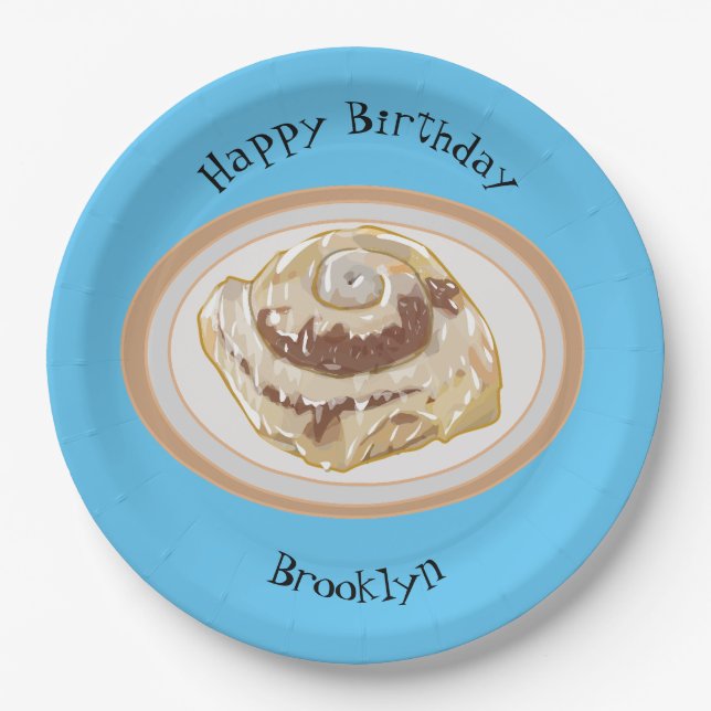 Cinnamon roll cartoon illustration paper plate (Front)