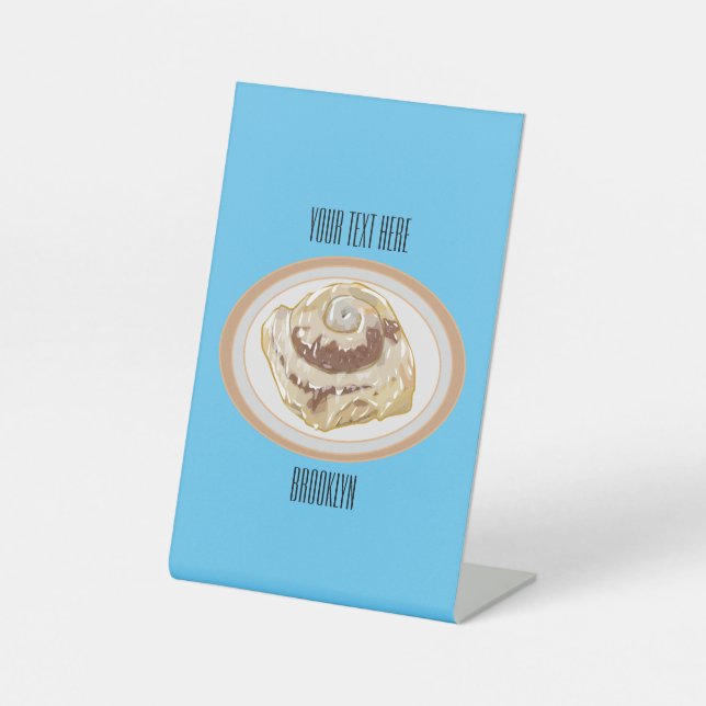 Cinnamon roll cartoon illustration  pedestal sign (Front)