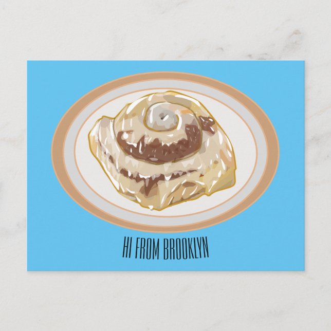 Cinnamon roll cartoon illustration  postcard (Front)