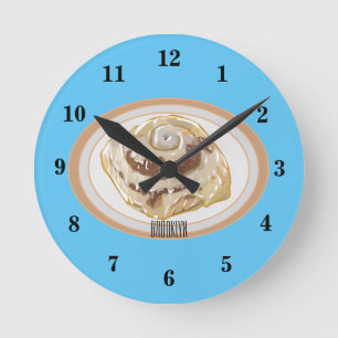 Cinnamon roll cartoon illustration round clock