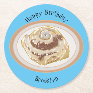 Cinnamon roll cartoon illustration round paper coaster