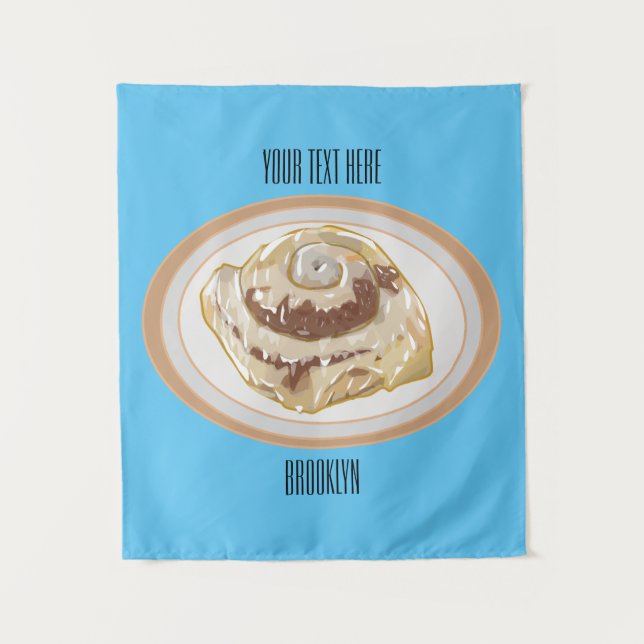 Cinnamon roll cartoon illustration  tapestry (Front)