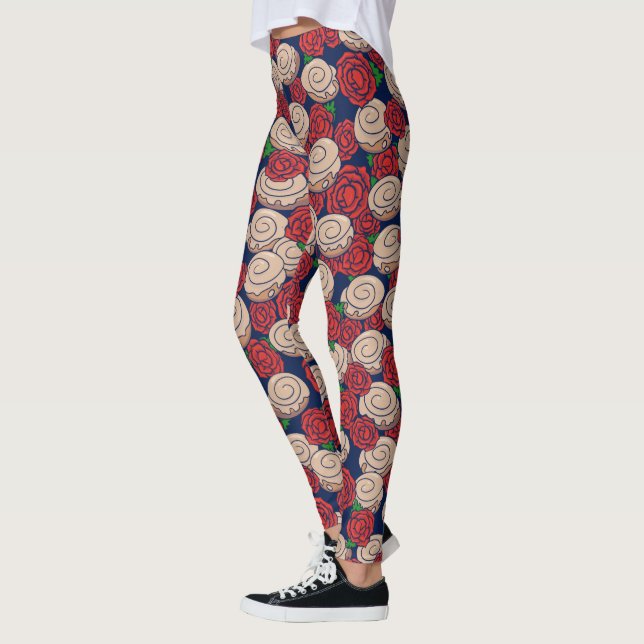 Cinnamon Roll Lovers Roses Floral Foodie Humour Leggings (Left)