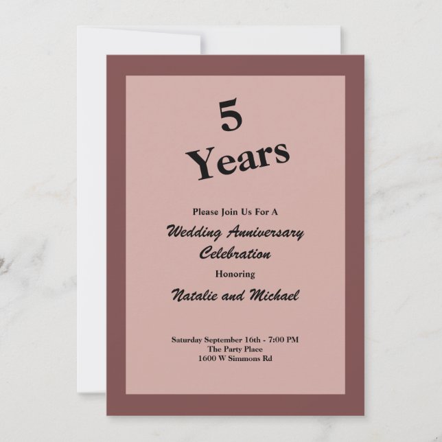 Cinnamon Rose 5th Wedding Anniversary Invitation (Front)