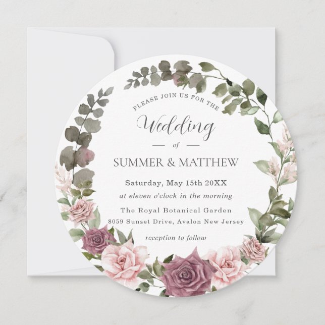 Cinnamon Rose Blush Floral Greenery Boho Wedding Invitation (Front)
