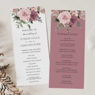 Cinnamon Rose Blush Floral Greenery Boho Wedding Programme