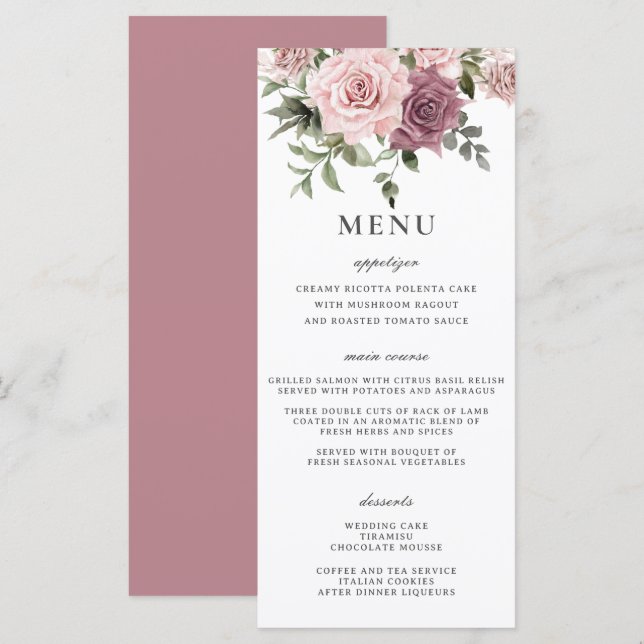 Cinnamon Rose Blush Floral Greenery Wedding Menu (Front/Back)