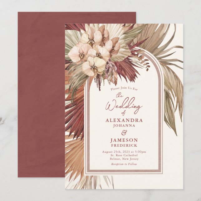 Cinnamon Rose Bohemian Floral Wedding Invitation (Front/Back)