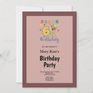 Cinnamon Rose Framed 6th Birthday Party Invitation