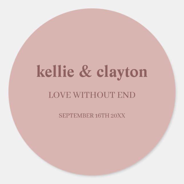 Cinnamon Rose Modern Type Wedding Classic Round Sticker (Front)