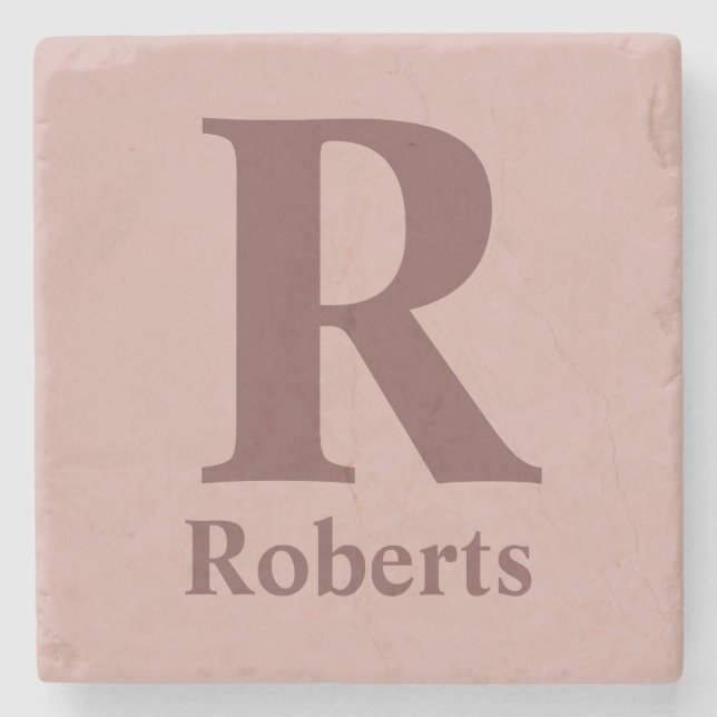 Cinnamon Rose Monogram Name Stone Coaster (Front)