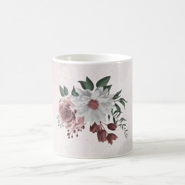 cinnamon rose pink & white floral greenery coffee mug (Center)