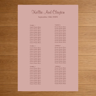 Cinnamon Rose Simple Wedding Seating Chart