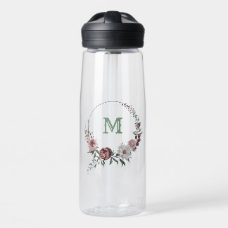 cinnamon rose, white and pink flowers greenery water bottle