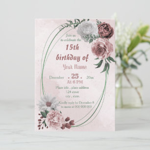 cinnamon rose white floral geometric birthday invitation