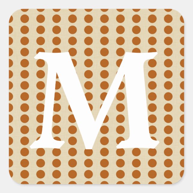 Cinnamon Spice Moods Dots with Monogram Initial Square Sticker (Front)