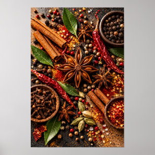 Cinnamon Star Anise and Chilli Spice Kitchen Wall Poster