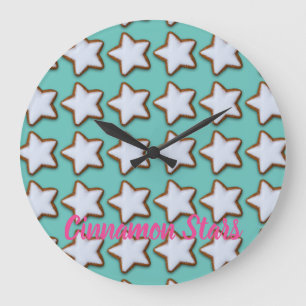 Cinnamon Star Cookies Pattern Christmas and Xmas Large Clock